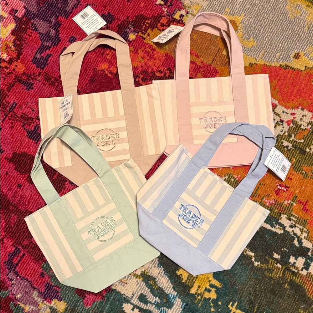 Trader Joeโs Pastel Stripe Mini Tote - Pink, Blue, Green, Beige